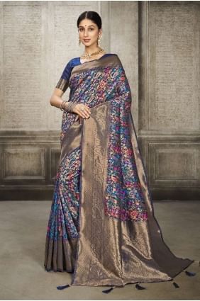 Navy Banarasi silk Saree with Weaving SR24663