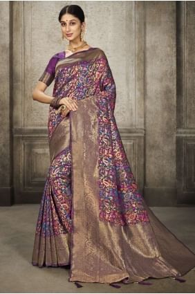 Wine Saree in Weaving Banarasi silk SR24666