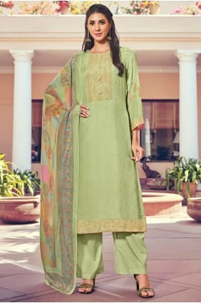 Green Palazzo Suit in Silk with Zari PZ3631