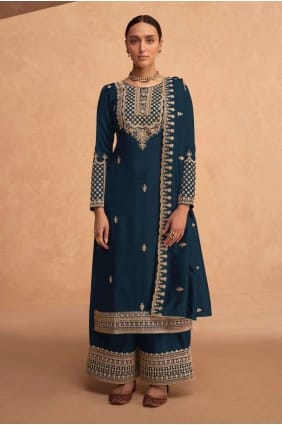 Georgette Palazzo Suit with Embroidered in Aqua blue PZ3640