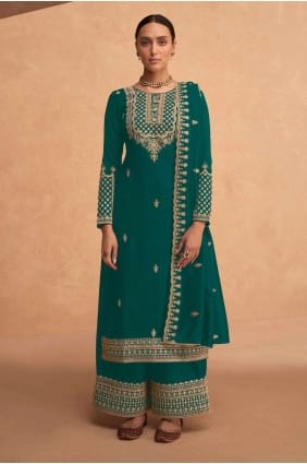 palazzo Suit in Green Embroidered Georgette PZ3642