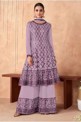 Georgette Palazzo Suit in Lavender with Embroidered PZ3646