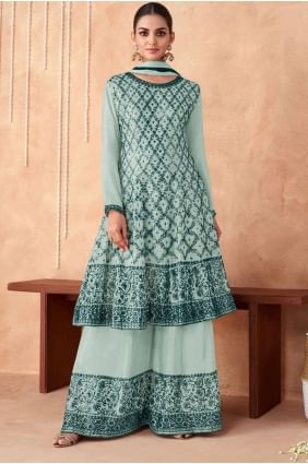 Georgette Palazzo Suit in Light green with Embroidered PZ3647