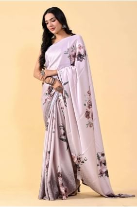 Silk Rose gold Saree in Digital print SR24862