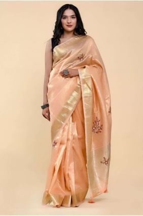 Peach Hand,thread Cotton Saree SR24901