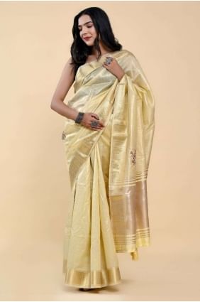 Yellow Saree in Cotton with Hand,thread SR24902