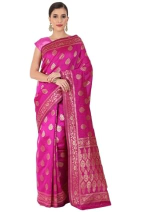 Saree in Hot pink Silk with Weaving SR24964