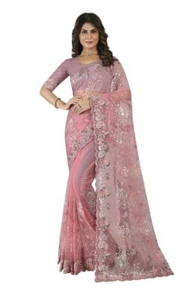 Dusty gajari Net Wedding Saree with Embroidered SR25038