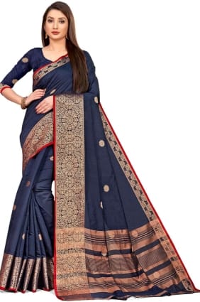 Weaving Linen Saree in Navy blue SR25189