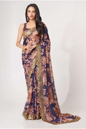 Saree in Purple Organza with Sequins,embroidered,digital print SR25212