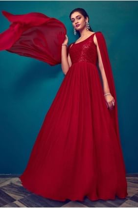 Red Gown Dress with Embroidered Georgette GW0618