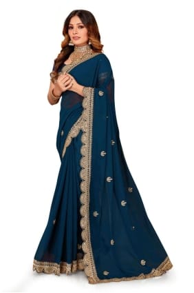 Morpeach Georgette Saree with Embroidered SR25217