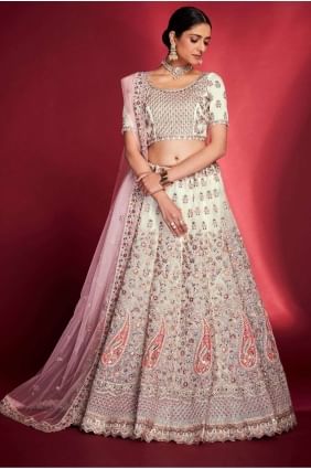 White Soft net Lehenga Choli with Thread LC7160