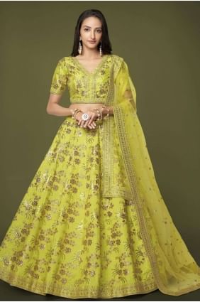 Neon Embroidered Silk Wedding Lehenga Choli LC7178