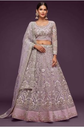 Wedding Lehenga Choli in Dusky orchid Soft net with Embroidered LC7181
