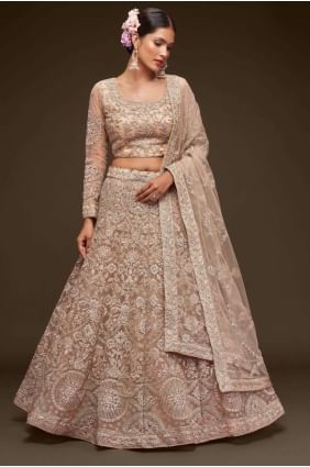 Soft net Wedding Lehenga Choli with Embroidered in Royal beige LC7182