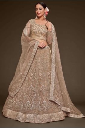 Embroidered Wedding Lehenga Choli in Royal beige Soft net LC7186