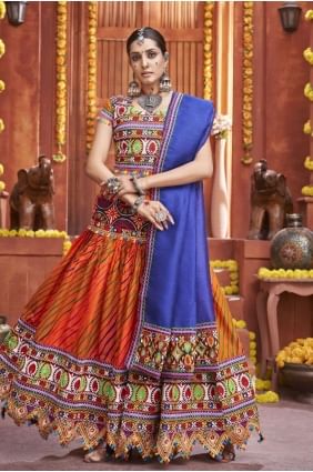 Orange Navratri Lehenga Choli in Mirror Cotton LC7190