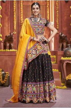 Cotton Mirror Black Navratri Lehenga Choli with Dupatta LC7193