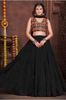 Black Navratri Lehenga Choli in Banglori silk with Embroidered LC7210