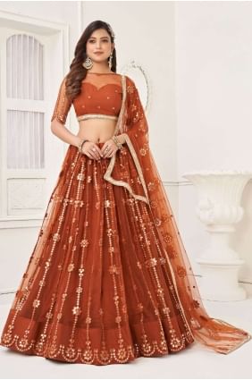 Dark brown Embroidered Wedding Lehenga Choli in Net LC7288