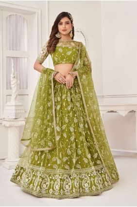 Wedding Lehenga Choli Mehndi in Embroidered Net LC7289