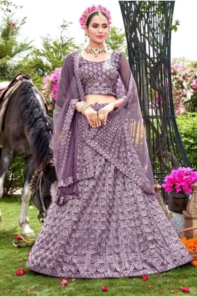 Dusty rose Net Embroidered Wedding Lehenga Choli with Dupatta LC7300