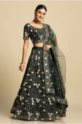 Green Wedding Lehenga Choli in Satin with Embroidered LC7307