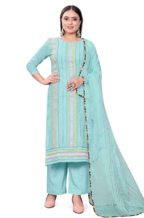 Chanderi Palazzo Suit in Aqua with Embroidered PZ3725