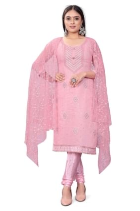 Embroidered Pink Salwar Kameez Chanderi with Dupatta SK153652