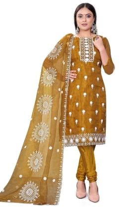 Embroidered Salwar Kameez in Mustard Chanderi SK153656