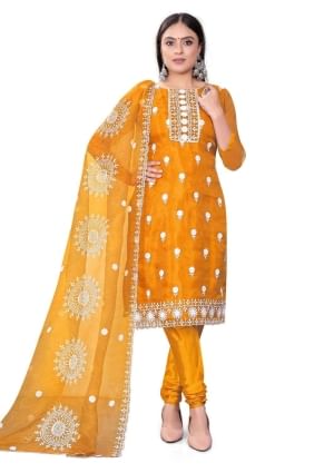 Yellow Salwar Kameez Chanderi in Embroidered SK153658