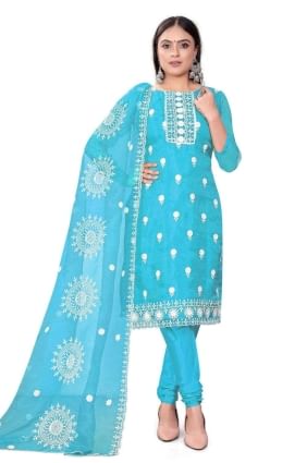 Aqua Salwar Kameez with Embroidered Chanderi SK153660