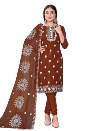 Brown Chanderi Salwar Kameez with Embroidered SK153665