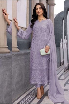 Georgette Salwar Kameez with Embroidered in Violet SK153676