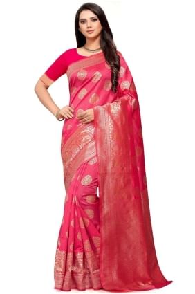 Weaving Pink Silk Saree with Blouse SR25570
