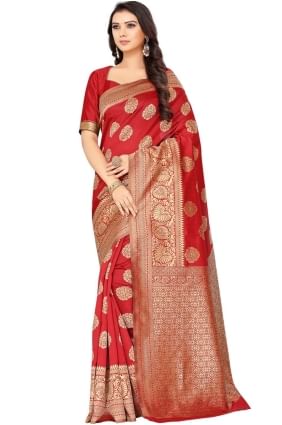 Silk Red Weaving Saree with Blouse SR25572