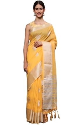 Silk Mango yellow Saree in Weaving SR25583