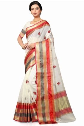 Weaving Saree in White Silk SR25589