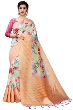 Blue multicolour Silk Saree with Digital print SR25596