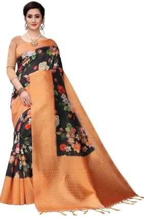 Black Saree in Silk with Digital print SR25597