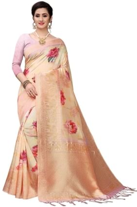 Digital print Peach Saree Silk with Blouse SR25598