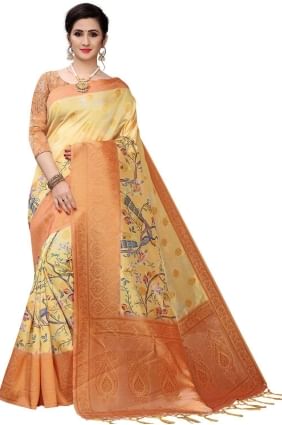 Golden multicolour Silk Saree with Digital print SR25601