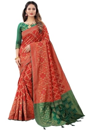Saree in Silk Red with Weaving SR25602