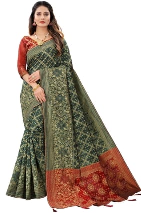 Saree with Silk Weaving in Green SR25603