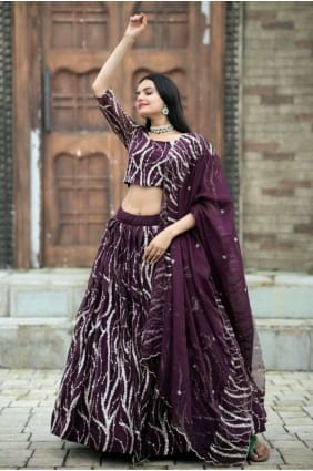 Silk Wine Party Lehenga Choli in Embroidered LC7312
