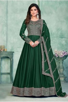 Art silk Green Anarkali Suit in Embroidered AS3749
