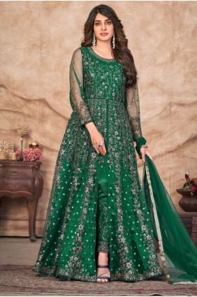 Embroidered Green Anarkali Suit Net with Dupatta AS3752