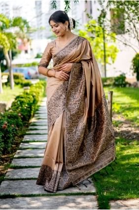 Chiku Raw silk Saree with Weaving SR25673