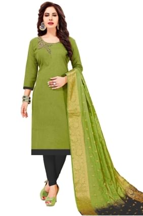 Embroidered Green Silk Salwar Kameez SK153757